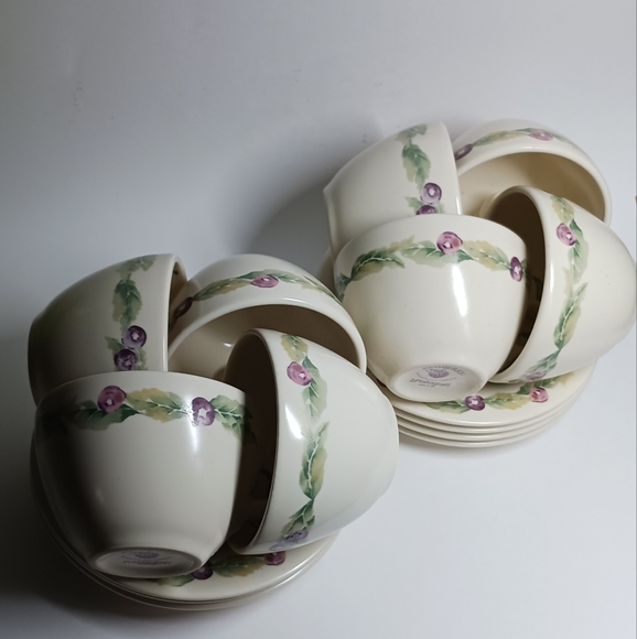Set of 8 Jamberry by Pfaltzgraff, Stoneware Cups & Saucers - Picture 7 of 8